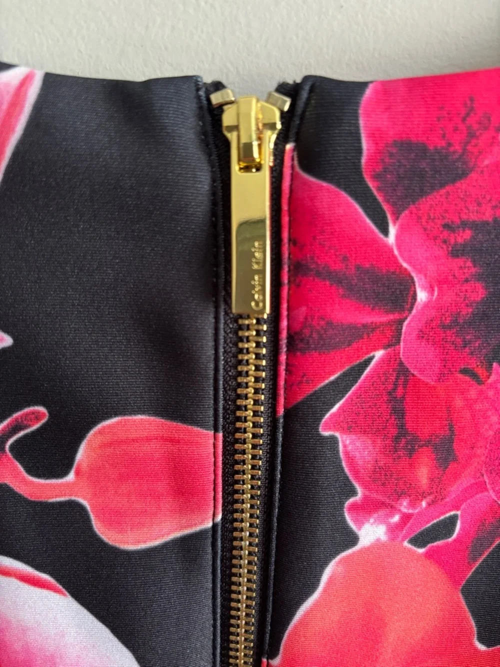 Calvin Klein Black Midi Dress with Pink & Red Floral Print - Picture 4 of 6
